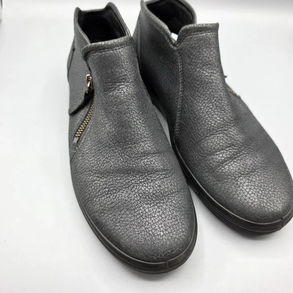 ECCO‎ Bootie Womens 41 Gray Metallic Leather Extra Width Zipper Comfort Sneaker